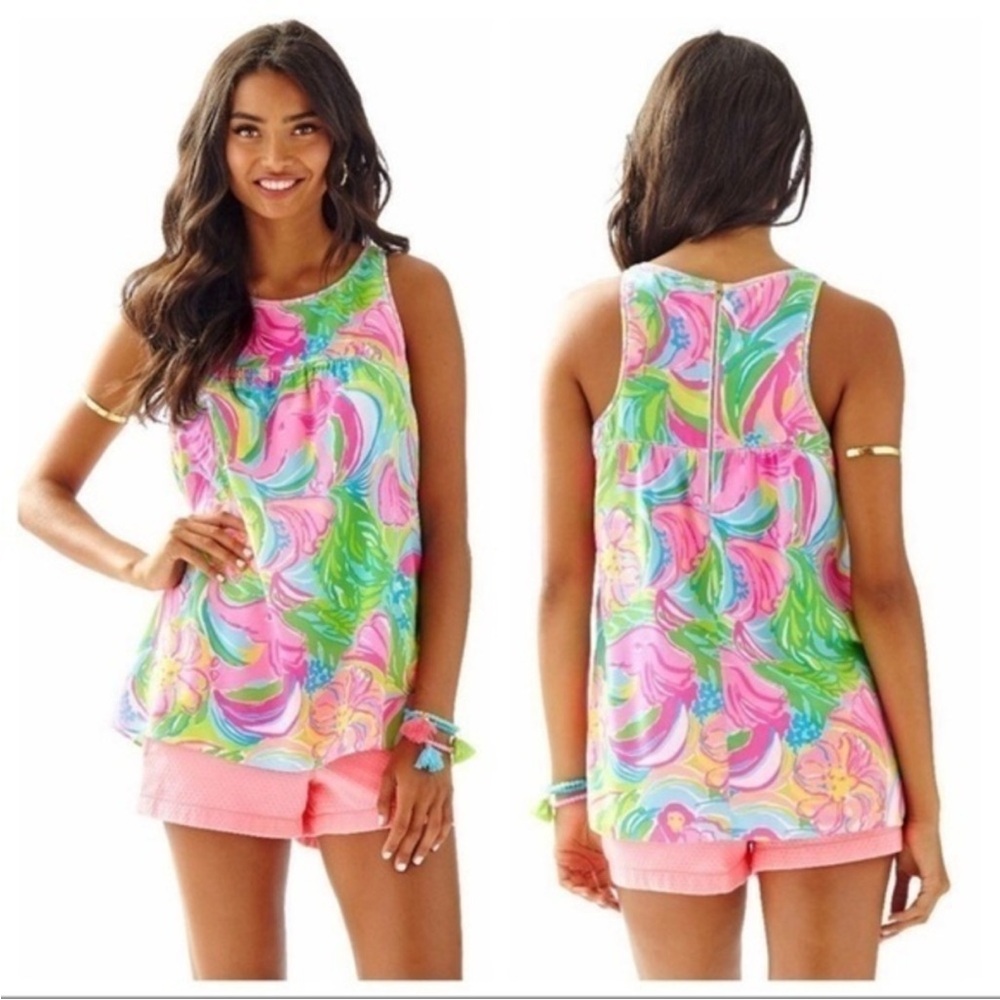 Lilly Pulitzer So A Peeling Flutter Sleeveless Vibrant Swing Tank Top XS 20178